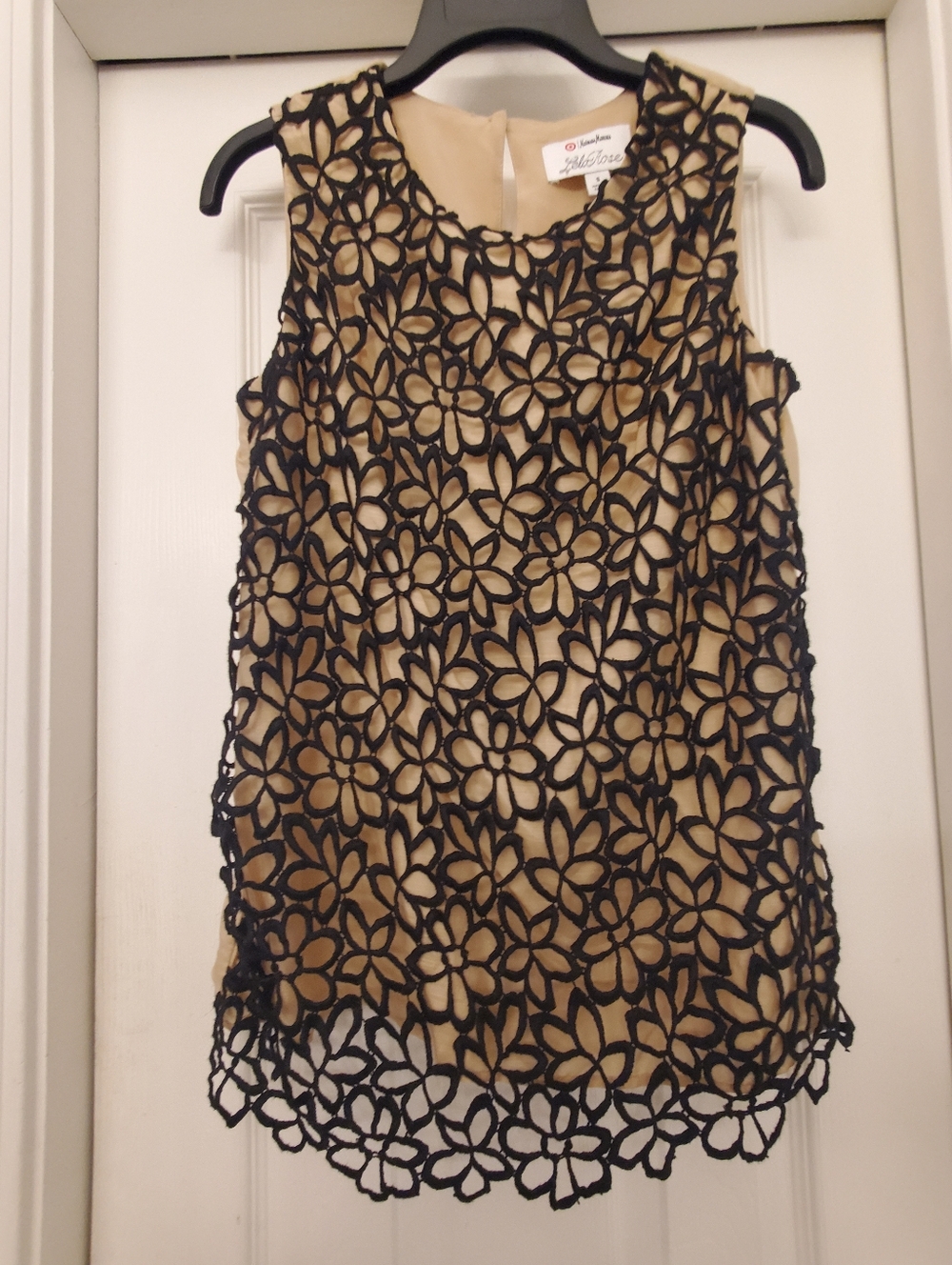 Lela Rose For Neiman Marcus Silk & Cotton Floral Lace Overlay Top Size S